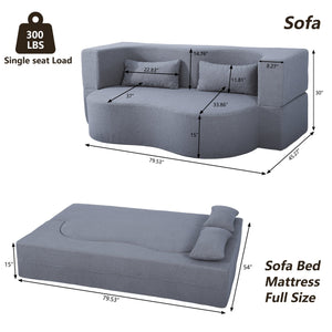 English Elm 2-in-1 Convertible Sofa Bed - Full Size Folding Loveseat with Plush Teddy Fabric, No Assembly Needed Grey W3163P322890