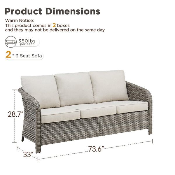 English Elm 73.6" Handwoven Pe Wicker Outdoor Sofa Three Seat Sculptural Arc Design with Cushions T3773P418581