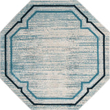 Unique Loom Oasis Fountain Machine Made Border Rug Blue, Ivory/Navy Blue/Gray 6' 1" x 6' 1"