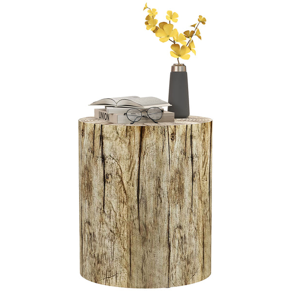 English Elm HOMCOM Rustic Tree Stump Stool Concrete Side Table with Wood Grain Finish, Waterproof 198 lb Capacity W2225P200675