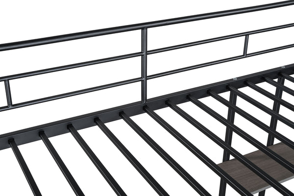 English Elm Black Twin Loft Bed with House-Style Gable, Full Metal Frame, Angled Ladder, Modern Kids Bunk Black 79 L x 17 W x 8 H B2741P347847