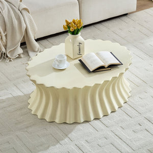 English Elm 35.04 Inch Oval Fiberglass Coffee Table Vintage Distressed Finish for Living Room W876P408744