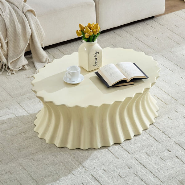 English Elm 35.04 Inch Oval Fiberglass Coffee Table Vintage Distressed Finish for Living Room W876P408744