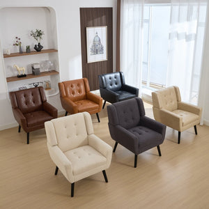 English Elm Modern Pu Leather Ergonomic Accent Chair with Padded Arms and Matte Black Legs Grey W676P172469