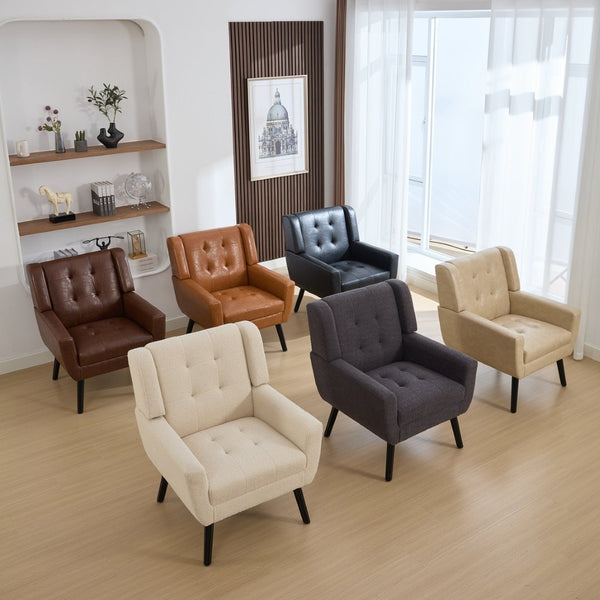 English Elm Modern Pu Leather Ergonomic Accent Chair with Padded Arms and Matte Black Legs Grey W676P172469