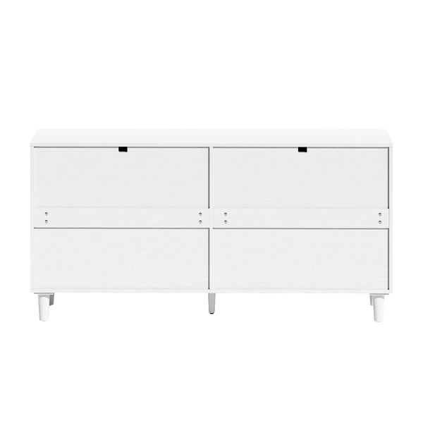 English Elm 59" Rattan Dresser with 6 Spacious Drawers, Stylish Woven Texture, Metal Handles & Wood Legs for Bedroom White W757P209514