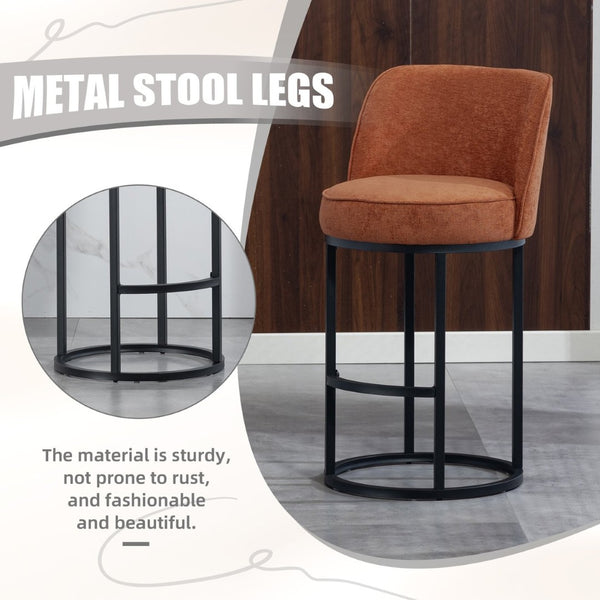 English Elm Counter Height Barstools Set of 2 Linen Upholstered Barrel Seat with Iron Legs Orange W395P410432