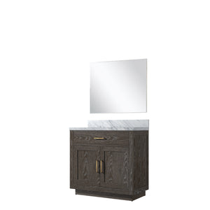 English Elm Brown Oak Single Bath Vanity With Carrara Marble Top & Frameless Mirror – Stylish & Functional Design B2731S01395