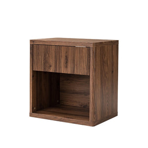 English Elm Night Stand with Fluted Drawer Open Shelf Mid Century Modern Bedside Table for Bedroom W3417P388722