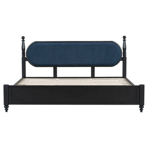 English Elm King Platform Bed Solid Wood Frame Navy Velvet Headboard Modern Bedroom Furniture N770PK379966C