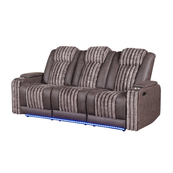 English Elm Duran Power Reclining Sofa with Led Lighting Headrest Usb and Drop Down Table Brown B201P412679