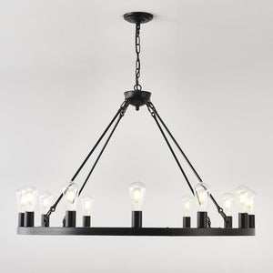 English Elm 39.4 Inch Wagon Wheel Chandelier 12-light Matte Black Farmhouse Pendant for Foyer Dining W5008P389282