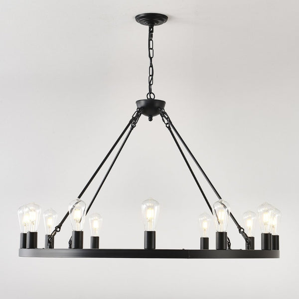 English Elm 39.4 Inch Wagon Wheel Chandelier 12-light Matte Black Farmhouse Pendant for Foyer Dining W5008P389282