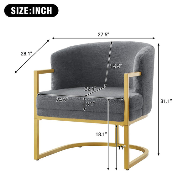 English Elm Modern Faux Fur Accent Chair Plush Upholstered Seat with Gold Iron Legs for Any Room Grey N763P360688E