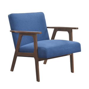 English Elm Modern Mid-Century Accent Chair Walnut Frame with Textured Linen Upholstery and Cushioned Seat Comfortfulness Blue 26.5 L x 23.5 W x 10 H B011P308029