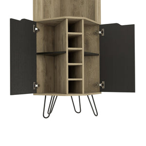 English Elm Grace Corner Bar Cabinet with Wine Rack Stemware Hanging and Concealed Shelving Storage B128S00212