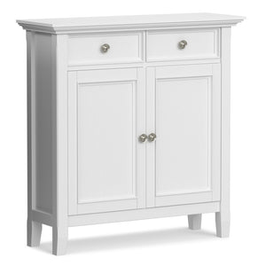 English Elm Amherst White Pine Entryway Cabinet with Crown Molding Two Drawers and Storage Doors B136P436048