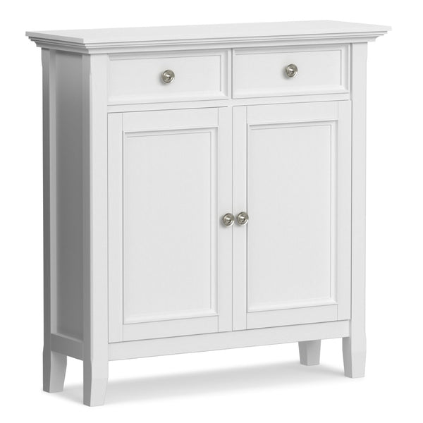 English Elm Amherst White Pine Entryway Cabinet with Crown Molding Two Drawers and Storage Doors B136P436048
