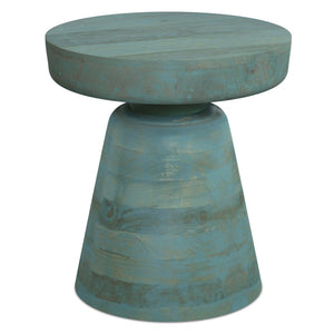 English Elm Robbie Solid Mango Wood Round Accent Table Sculptural Boho Side for Living Room Teal B136P420293