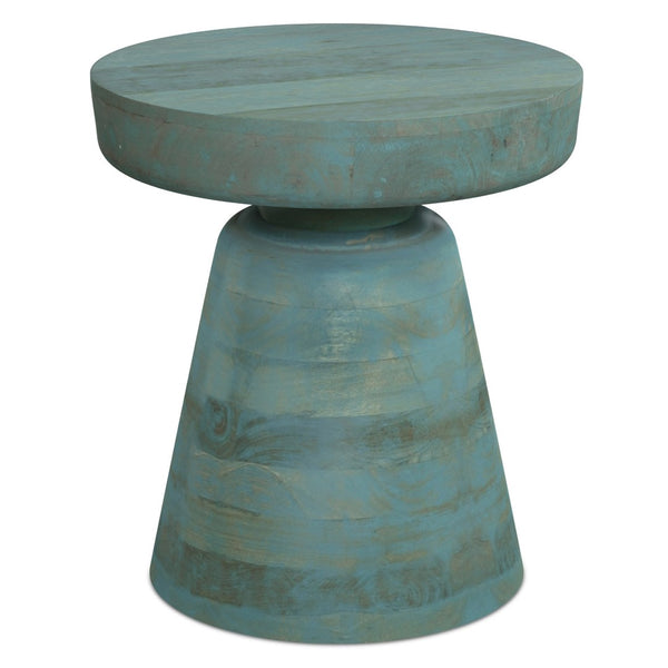 English Elm Robbie Solid Mango Wood Round Accent Table Sculptural Boho Side for Living Room Teal B136P420293
