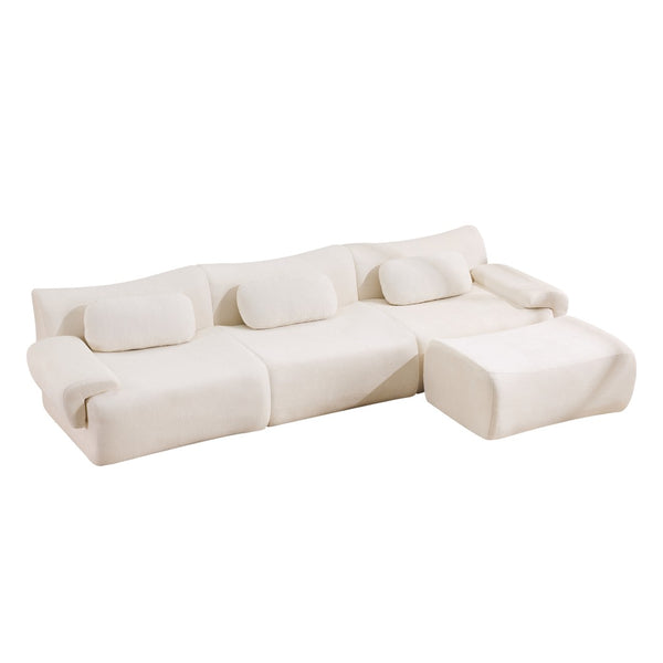 English Elm Modular Chenille Deep Seat Sectional Sofa with Bamboo Frame for Living Room Lounge White W1829S00068