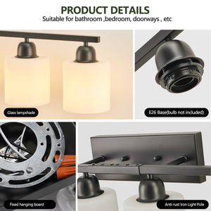 English Elm 8-Light Matte Modern Vanity Light 52inch Horizontal Wall Sconce with Frosted Glass Shades for Bath Black W2312P374849