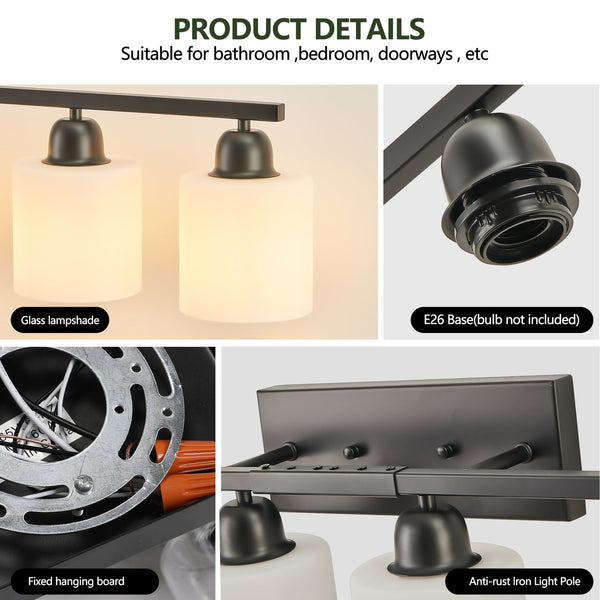 English Elm 8-Light Matte Modern Vanity Light 52inch Horizontal Wall Sconce with Frosted Glass Shades for Bath Black W2312P374849