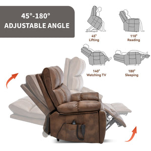 English Elm Brown Leatheraire Power Lift Recliner Dual Motor Massage Heat Heavy Duty 350 Lb W1803P340282