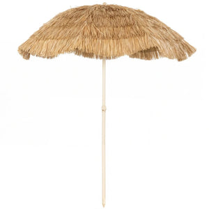 English Elm Outdoor Faux Straw Tiki Patio Umbrella with Upf 30 Protection and Spiral Sand Base T3971P476241