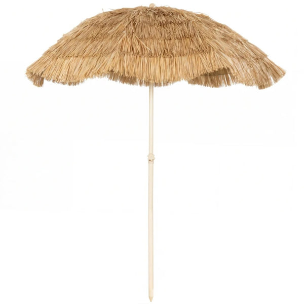 English Elm Outdoor Faux Straw Tiki Patio Umbrella with Upf 30 Protection and Spiral Sand Base T3971P476241