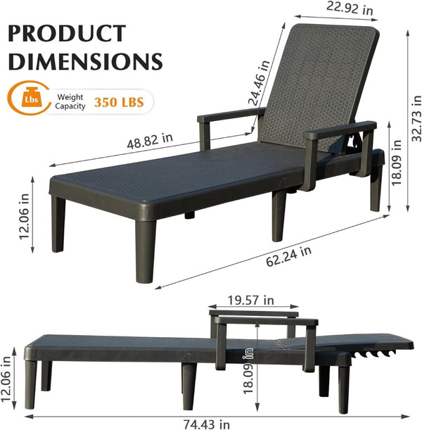 English Elm Pool Chaise Lounge Set of Two Resin Reclining Chairs for Patio Deck Garden Use Grey W1859P477608