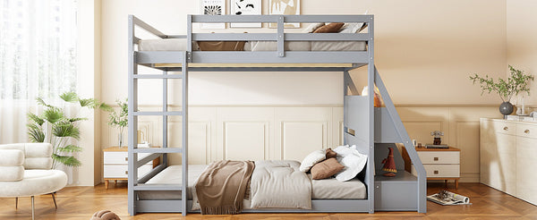English Elm Full Bunk Bed with App Led Lighting Usb Charging Storage Drawers Kids Bedroom Gray N820S00080E