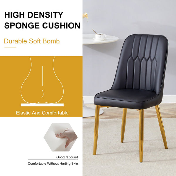 English Elm 2 Modern Dining Chairs with Plush PU Cushions and Gold Metal Legs for Stylish Comfort at Home Black+Gold W1151P294397