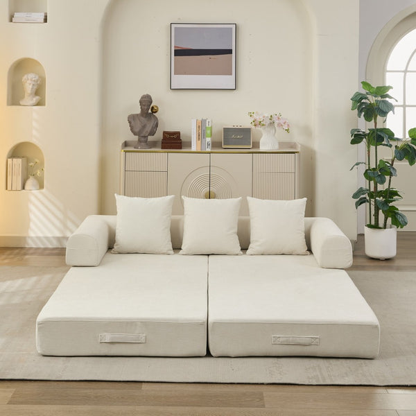 English Elm Comfy Chenille Folding Floor Sofa Bed with Armrest for Studio and Guest Rooms Beige W1143P401145