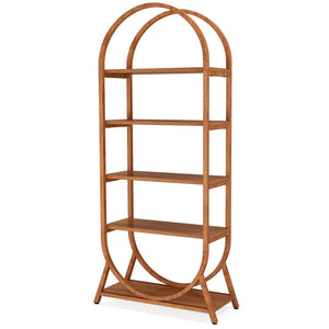 English Elm Versatile Arched Five Tier Bookcase Warm Brown Metal Frame Open Shelving for Small Spaces T3971P458354