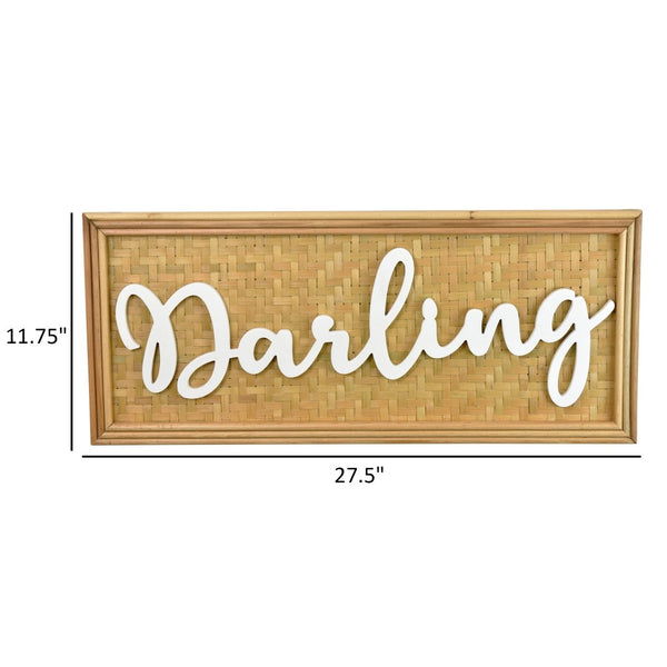 English Elm Darling Rattan Woven Wood Wall Sign Bohemian Script Art for Entryway or Bedroom B056P416919