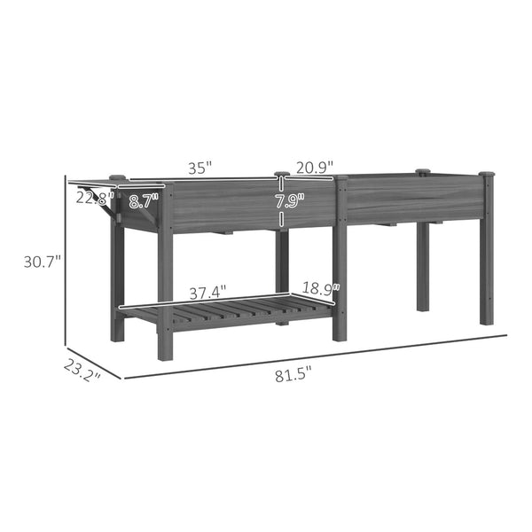 English Elm Elevated Fir Wood Raised Planter with Foldable Side Table and Bottom Storage Shelf T3971P423040