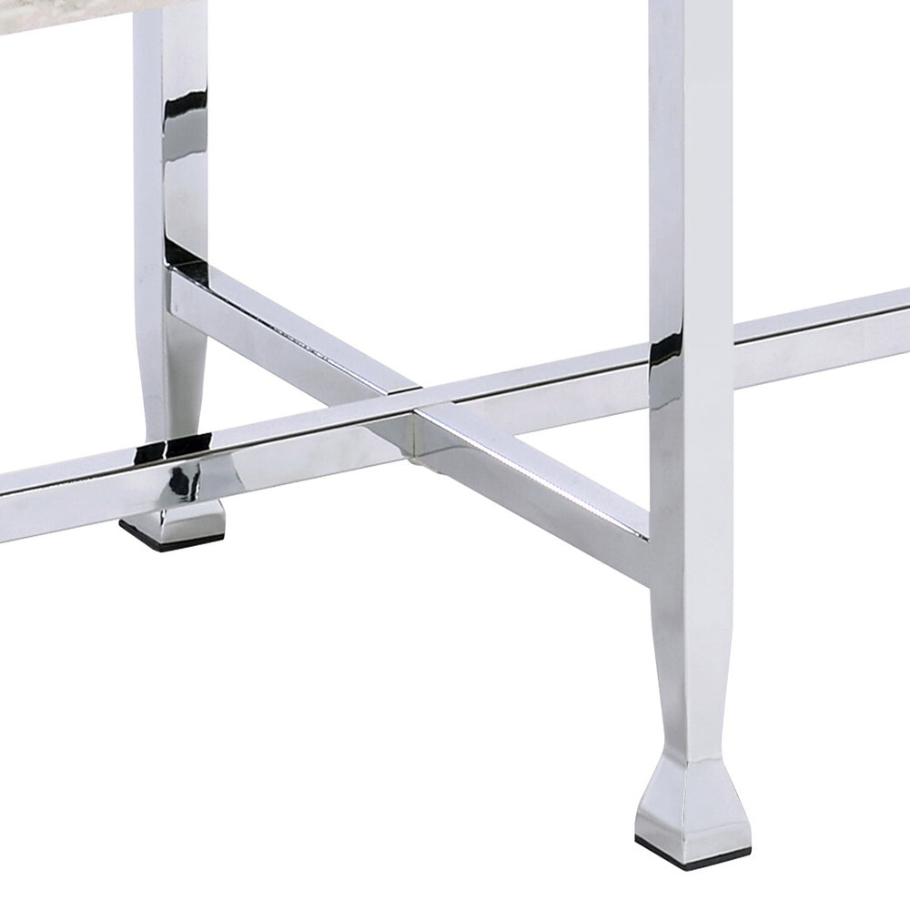 English Elm White Oak and Chrome Contemporary Sofa Table with Shelf, Metal Tube Legs, Durable Veneer Surface B062P186475