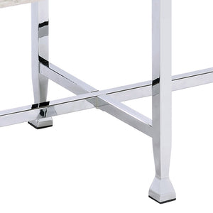 English Elm White Oak and Chrome Contemporary Sofa Table with Shelf, Metal Tube Legs, Durable Veneer Surface B062P186475