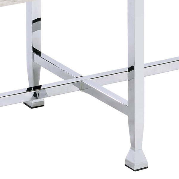 English Elm White Oak and Chrome Contemporary Sofa Table with Shelf, Metal Tube Legs, Durable Veneer Surface B062P186475