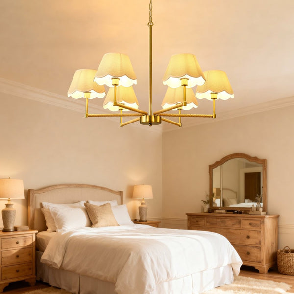 English Elm 8-light Gold Rope Wrapped Fabric Shade Chandelier for Dining and Living Rooms W5008P391565