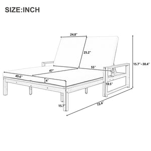 English Elm Trexm Outdoor Acacia Wood Double Chaise Lounge with Adjustable Backrests and Cushions Light Teak TM000031AAD