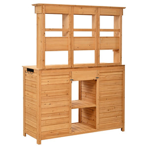 English Elm Topmax Fir Wood Hutch Potting Bench with Drawers Shelves Mudroom Storage N717P229024A