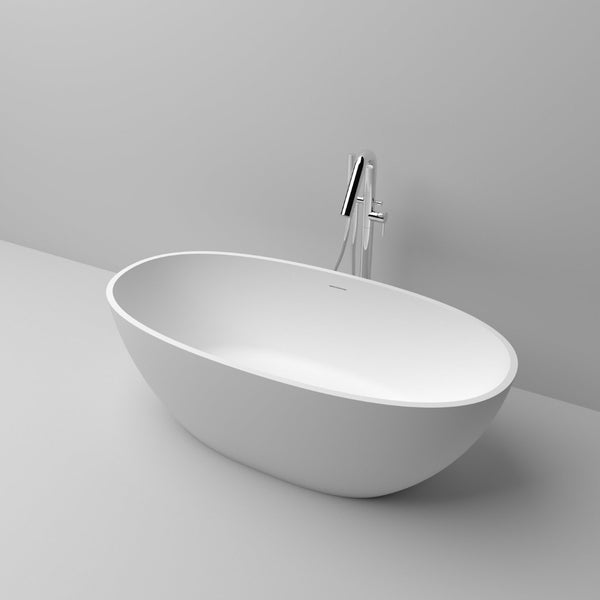 English Elm 71 Inch Freestanding Stone Resin Soaking Tub Oval Spa Bath Matte White Finish W3034P278635