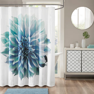 Madison Park Norah Modern/Contemporary Printed Floral Cotton Shower Curtain MP70-4800 Aqua