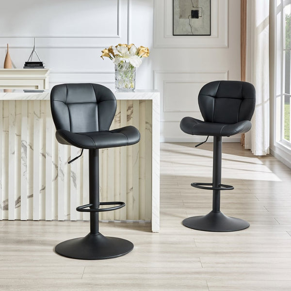 English Elm Set of 2 Adjustable Pu Tufted Barstools with Metal Base for Kitchen or Bar W3875P382611