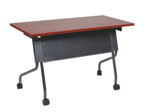 OSP Home Furnishings 4' Flip Top Nesting Training Table with Laminate Surface and Locking Casters Cherry Titanium 84224TC