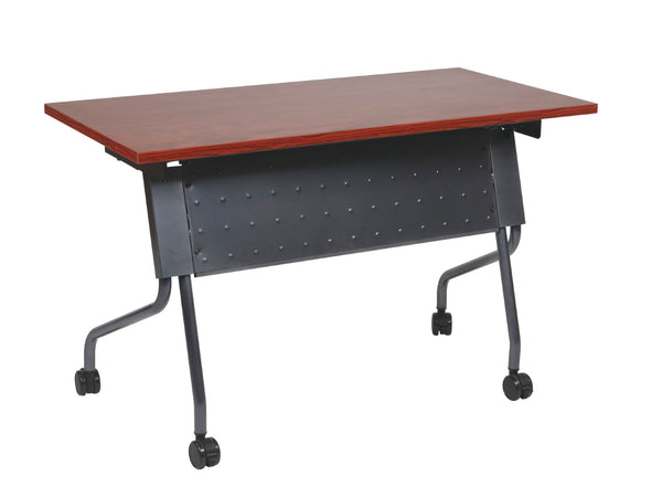 OSP Home Furnishings 4' Flip Top Nesting Training Table with Laminate Surface and Locking Casters Cherry Titanium 84224TC