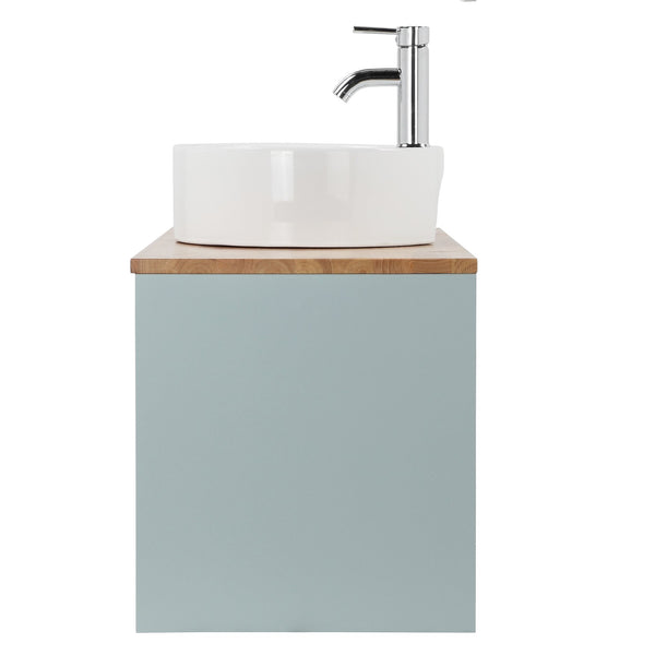 English Elm 36-Inch Wall-Mounted Bathroom Vanity With Blue Cabinet, Natural Wood Top & Round Ceramic Sink Design W3151S00011