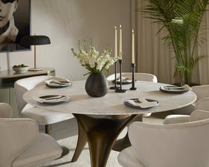 Sunpan Bijon 59" Dining Table with Matte White Carrara Marble Top & Sculptural Base - Unique Elegance
